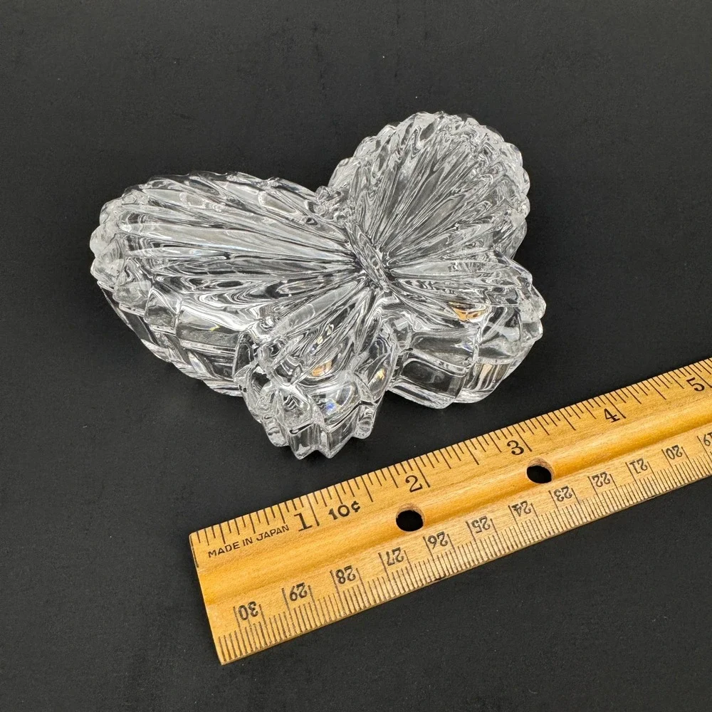 Vtg Clear Glass Butterfly Shape Jewelry Trinket w Removeable Lid Texture Y2k 90s